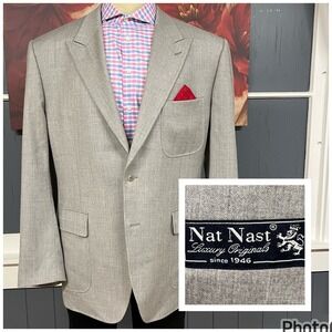 Nat‎ Nast Blazer Jacket Sport Coat Mens XXL (48-Long) Wool Gray Peak Lapel